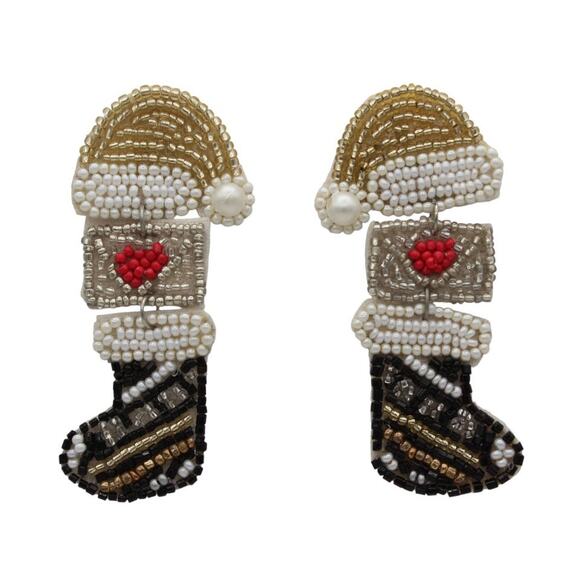 Kay Lee Christmas Stocking Seed Bead Earrings - Picture 2 of 2